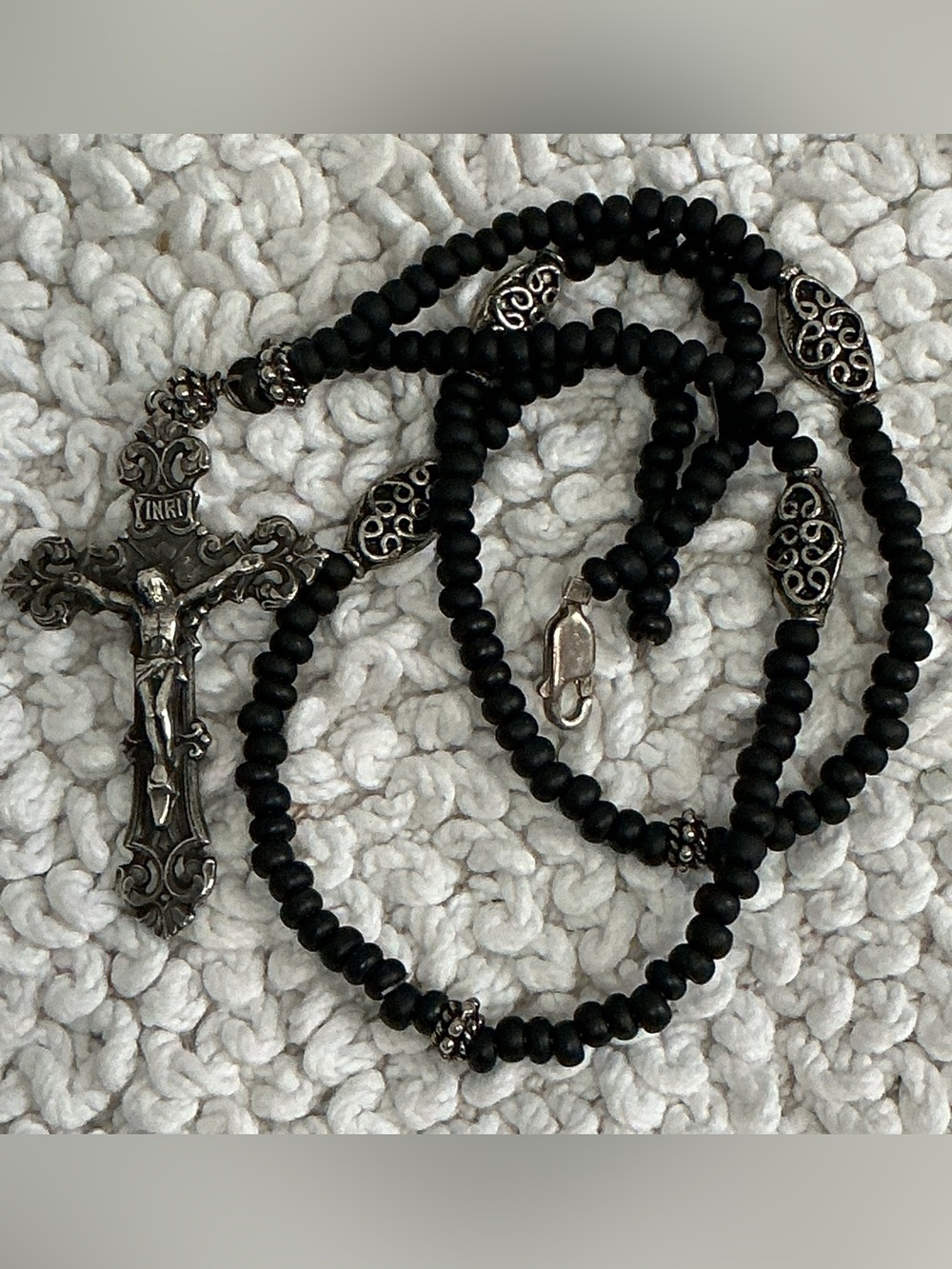 Vintage Chapel Sterling Silver Cross Beaded Necklace 🦋BROKEN CLASP🦋